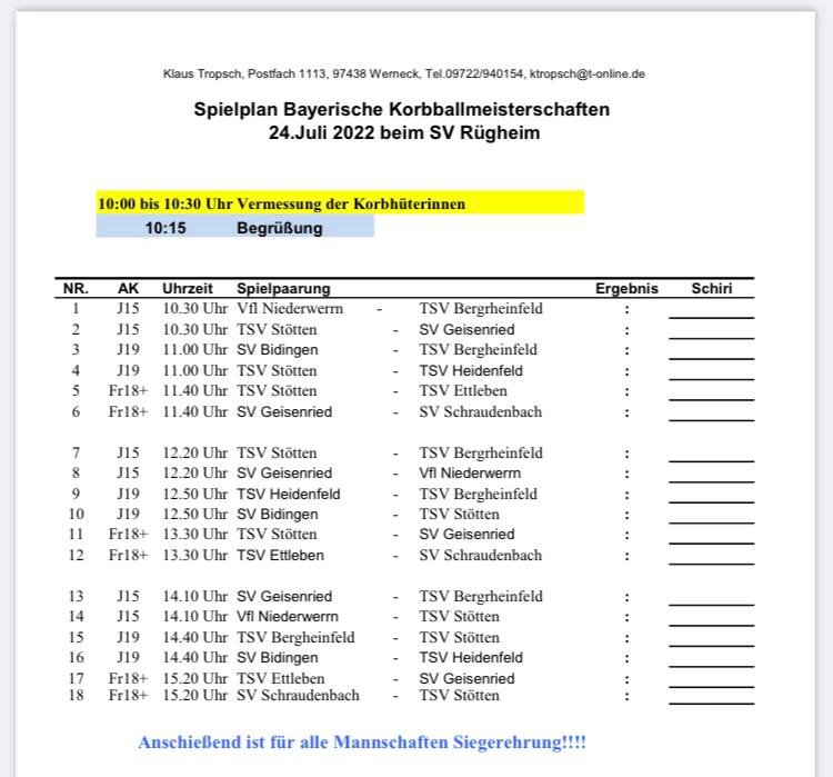 Spielplan Bayern